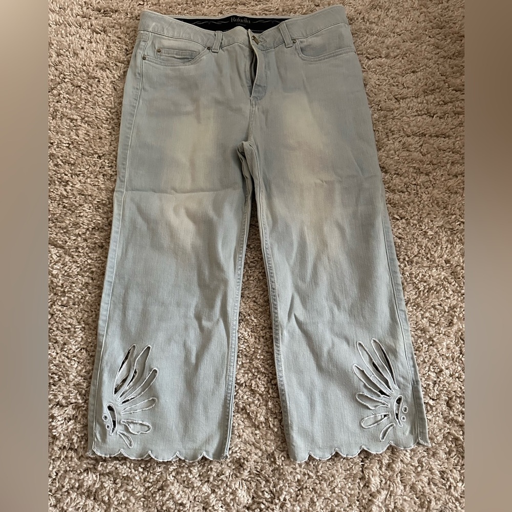 Rafaella Weekend Slimming Denim - Scalloped hem and cutouts 
Size 14